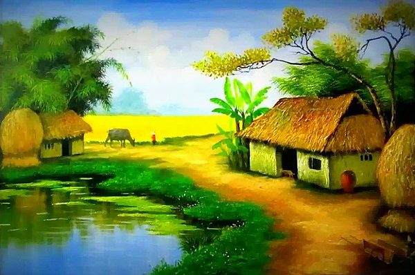 tranh phong canh lang que 600x398