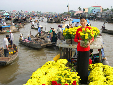 lunar new year on float market vietnam